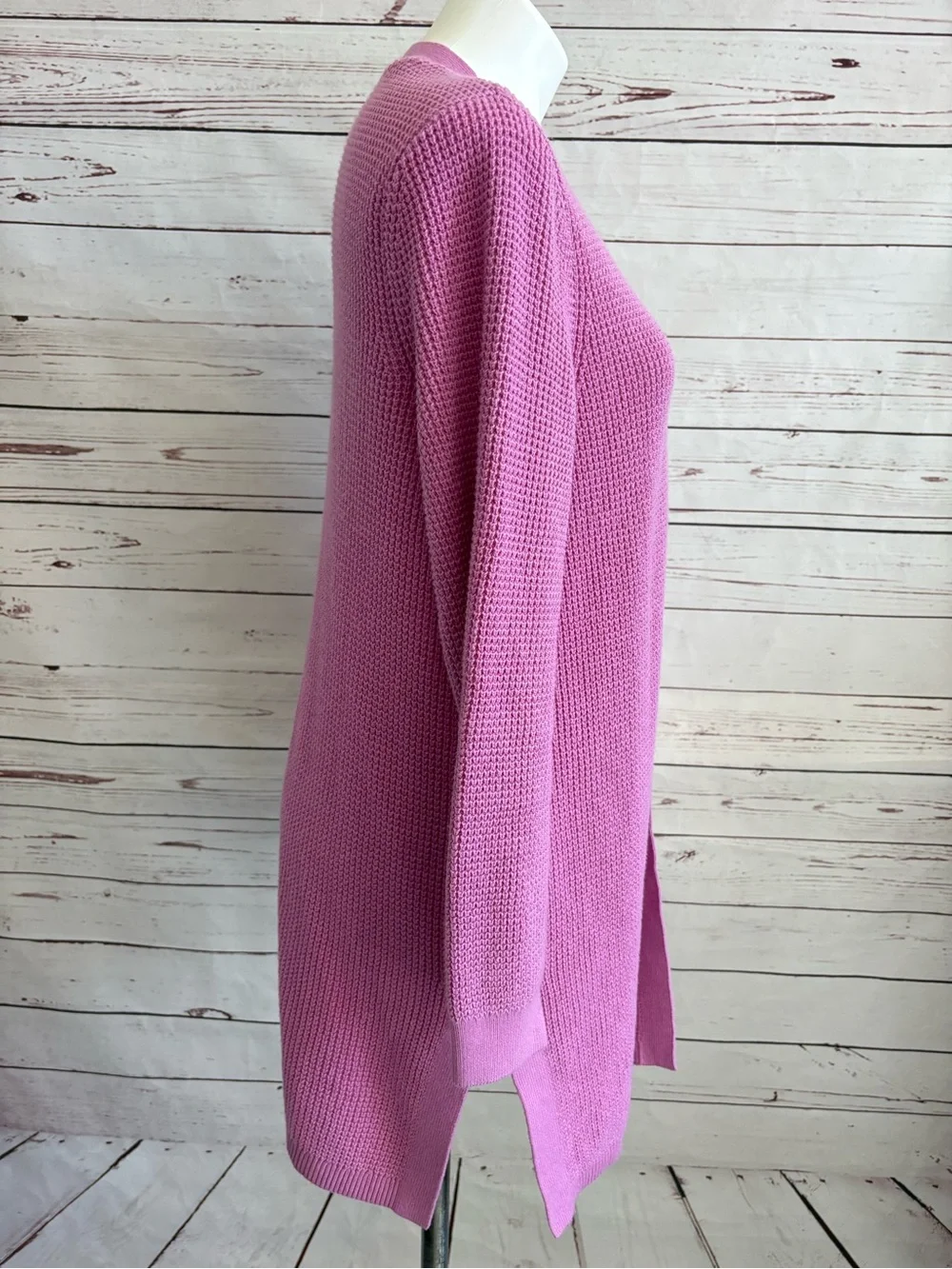 J Jill Woman’s Long Waffle Knit Open Front  Cardigan Sweater Size Medium Pink